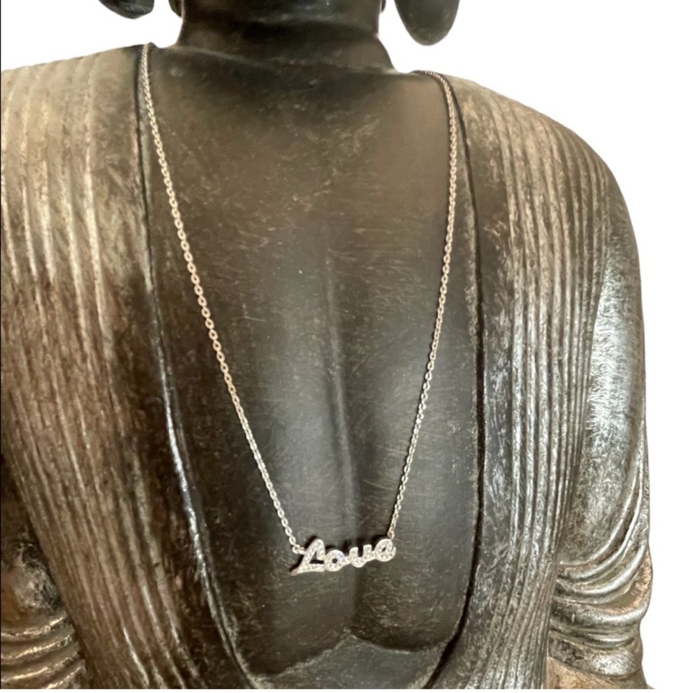 925 silver stamped Love faux diamond crystal stones necklace with clasp closure